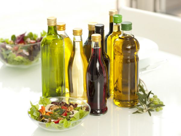 Oil on table with salad