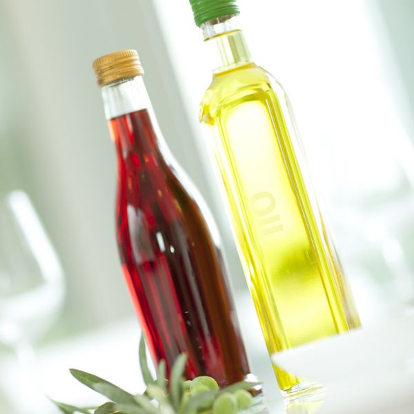 Oil bottles on table