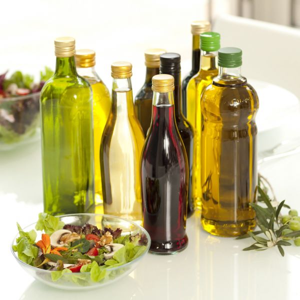 Oil on table with salad